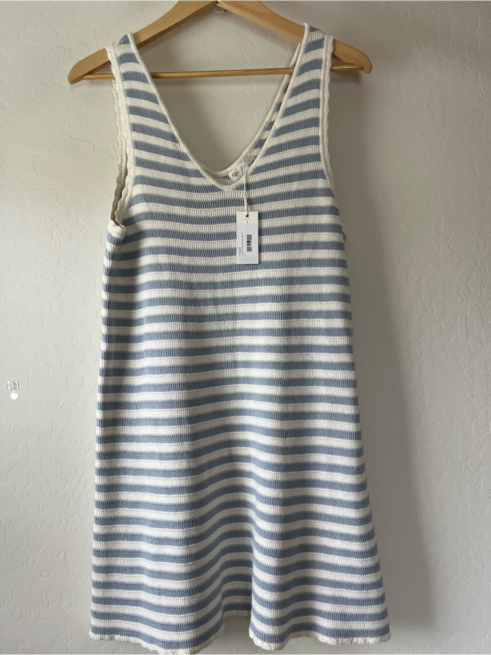 NWT Rylee + Cru Blue and White Striped Knit Mini Dress - Picture 3 of 7